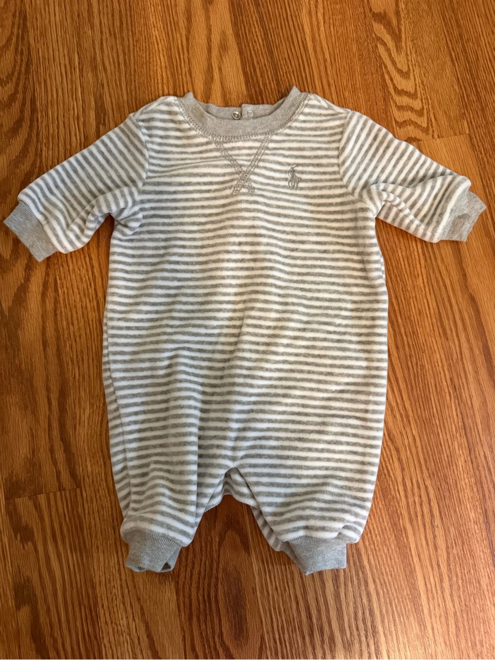 Ralph Lauren Gray and White Striped Baby One-Piece Footie